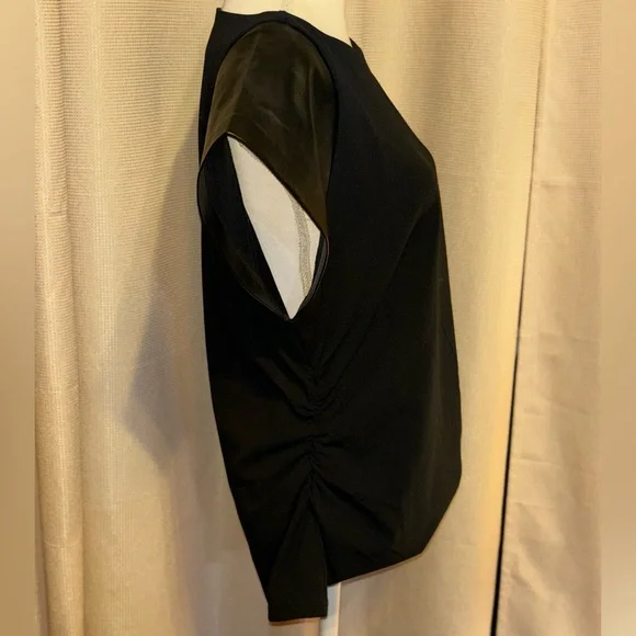 MICHAEL KORS Faux Leather Trim Ruched Top - Picture 3 of 6